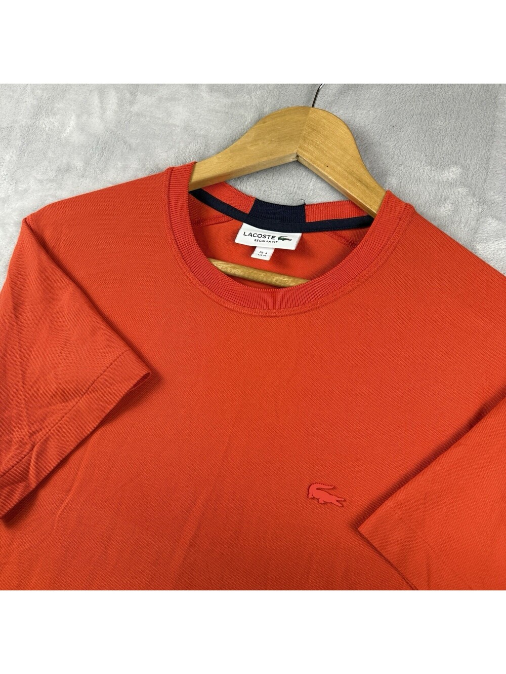 Lacoste T-Shirt Orange Men M Crew Neck Performance Crocodile Logo Tennis Preppy